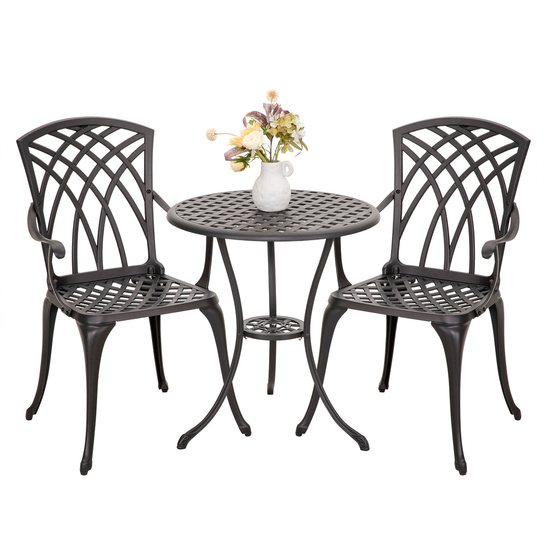 3-Piece Outdoor Patio Bistro Set, Round 24 Inch Cast Aluminum Bistro Table with 1.97" Umbrella Hole and 2 Cast Aluminum Bistro Chairs, for Patio, Garden, Backyard and Balcony, Black