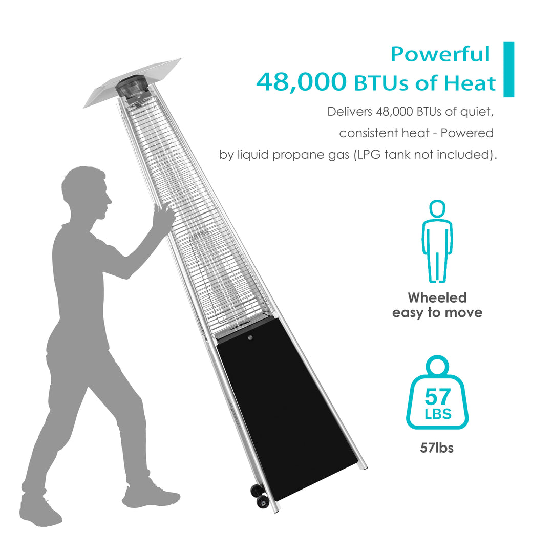 Outdoor 48,000 BTU Pyramid Propane Gas Patio Heater with Wheels