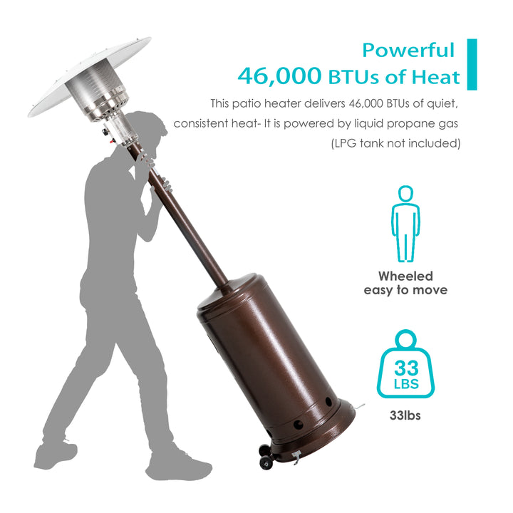 Outdoor 46,000 BTU Steel Propane Gas Patio Heater with Wheels and Cover