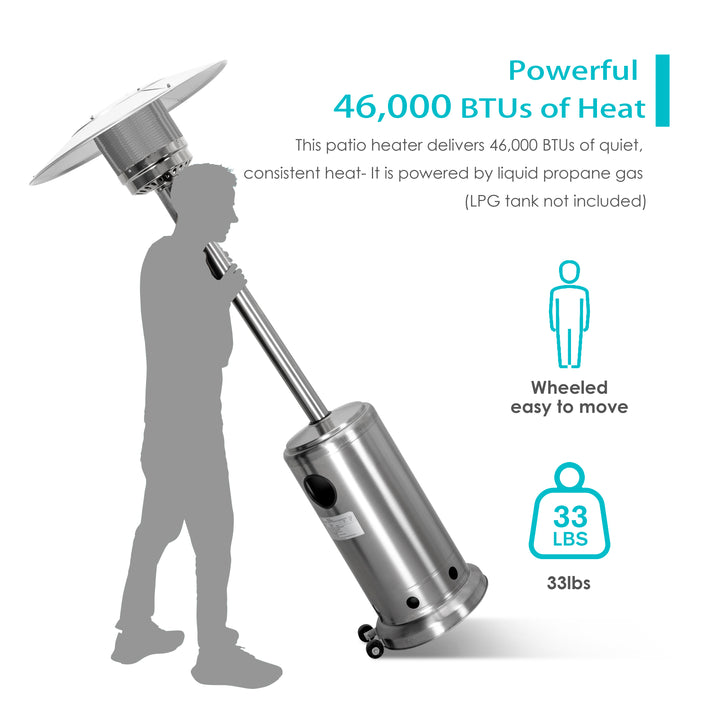 Outdoor 46,000 BTU Stainless Iron Propane Gas Patio Heater with Cover