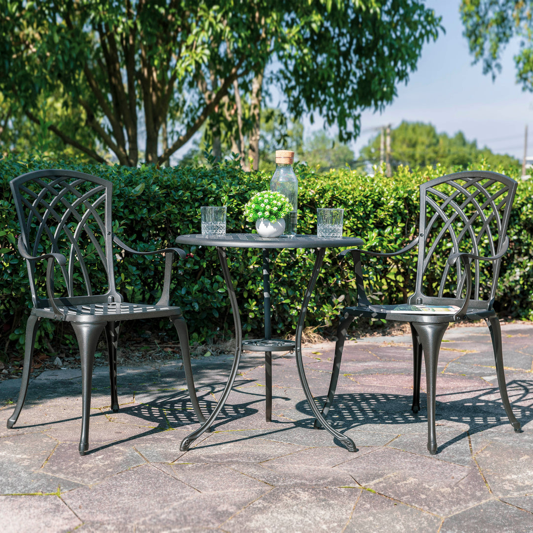 3-Piece Outdoor Patio Bistro Set, Round 24 Inch Cast Aluminum Bistro Table with 1.97" Umbrella Hole and 2 Cast Aluminum Bistro Chairs, for Patio, Garden, Backyard and Balcony, Black