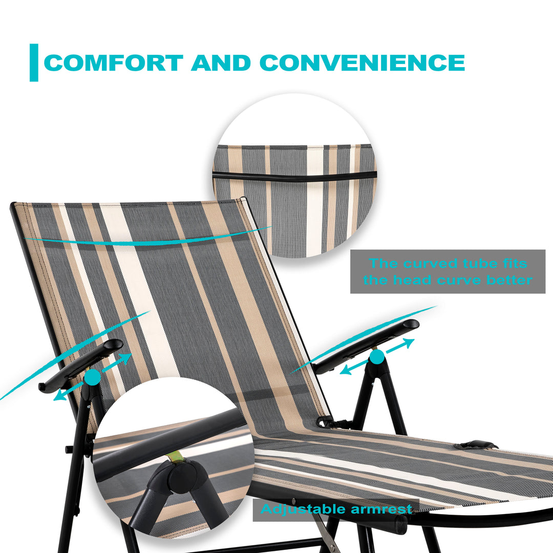 Outdoor Chaise Lounge Chair with 7 Position Adjustable Back, Steel Frame Folding Pool Chairs with Textilene