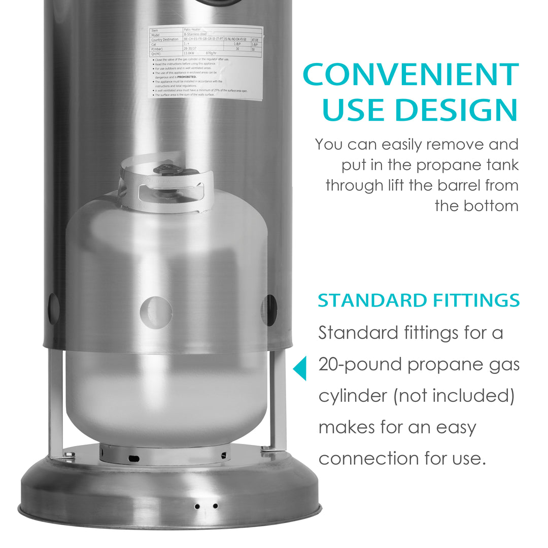 Outdoor 46,000 BTU Stainless Iron Propane Gas Patio Heater with Cover
