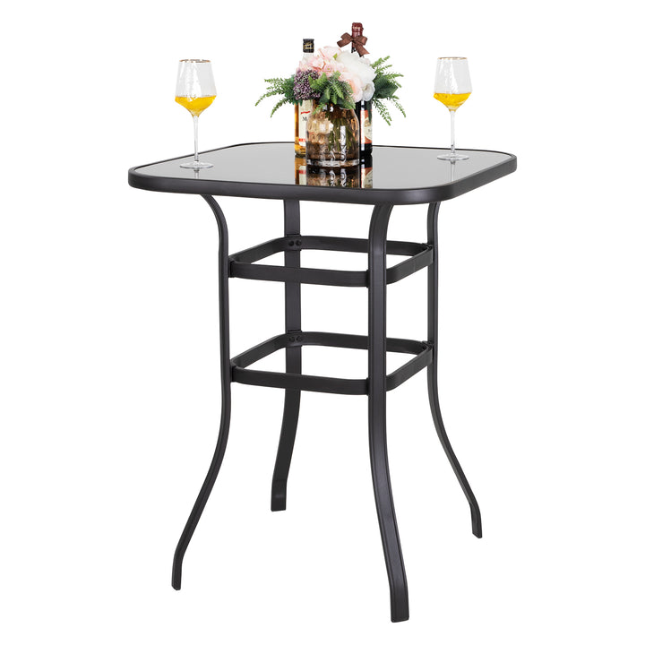 Outdoor 32 Inch Square Bar Table with Silk Screen Glass Tabletop