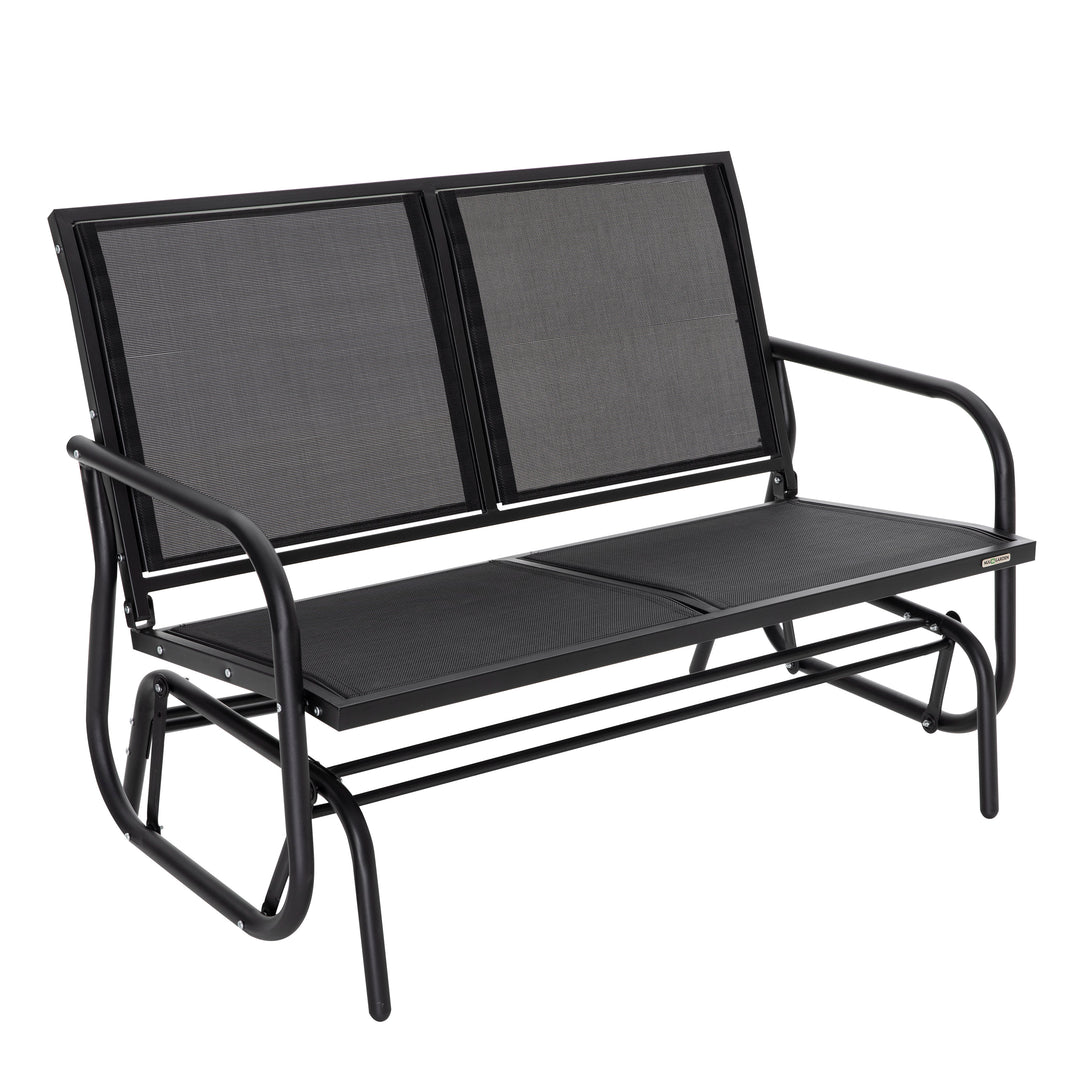Steel Seats Outdoor Glider Swing Loveseat Chair, Garden Rocking Seating, Patio Bench for 2
