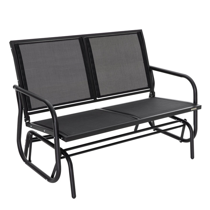 Steel Seats Outdoor Glider Swing Loveseat Chair, Garden Rocking Seating, Patio Bench for 2