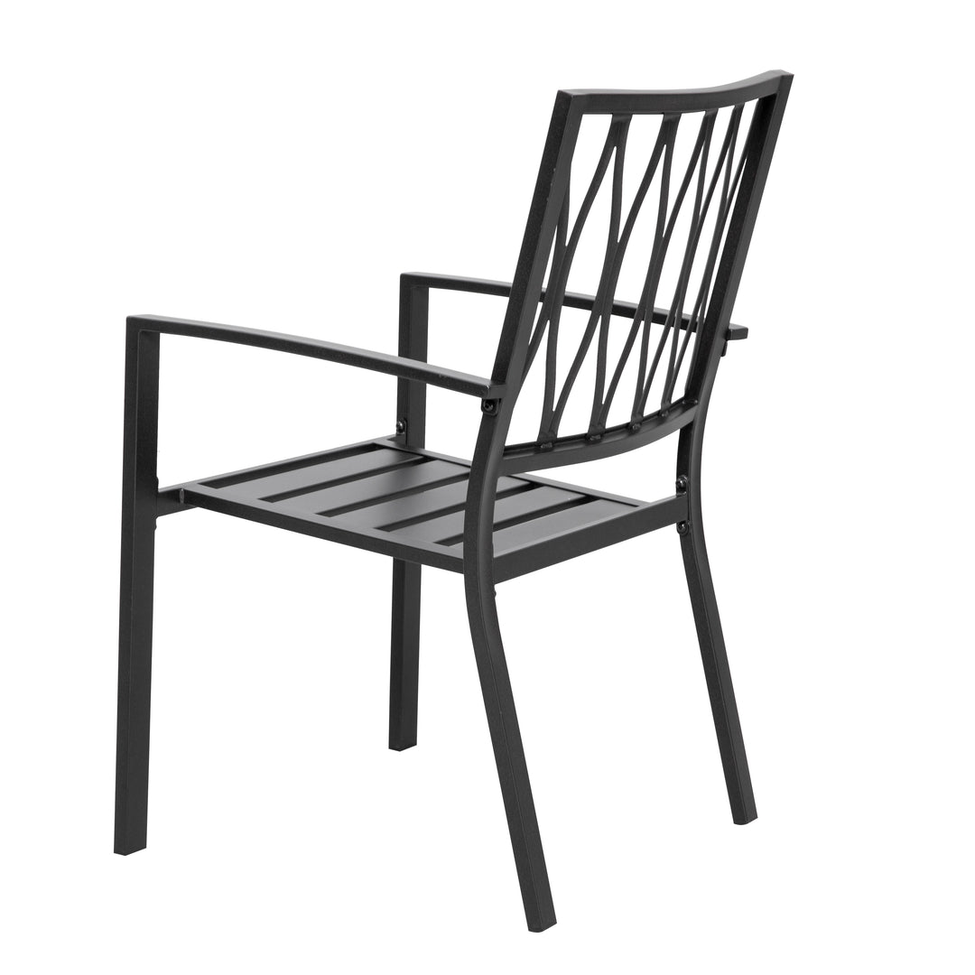3 Pieces Patio Bistro Set, Iron Outdoor Bistro Set with 2 Patio Dining Chairs and 1 Round Slatted Patio Table, Outdoor Furniture Set for Porch, Backyard