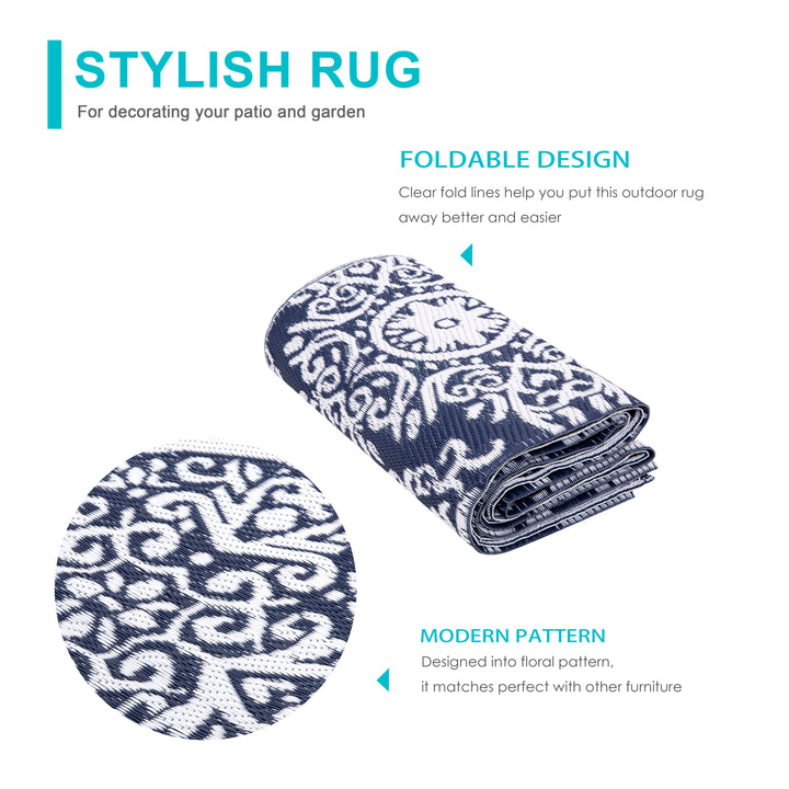 Outdoor Rug, Plastic Straw Foldable Area Rug Indoor Outdoor Carpet for Patio Decor Balcony Camping Picnic RV
