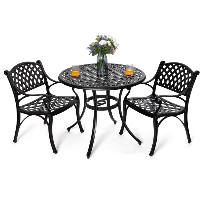 3 Pieces Outdoor Bistro Set Cast Aluminum Patio Dining Set Outdoor Furniture Table with Umbrella Hole for Yard, Balcony
