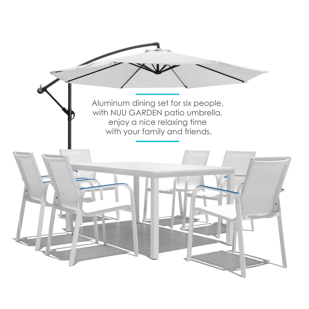 7 Pieces Aluminum Dining Chairs and Larger Square Table Set, 63 Inch Rectangle Table and 6 Backyard Garden Chairs