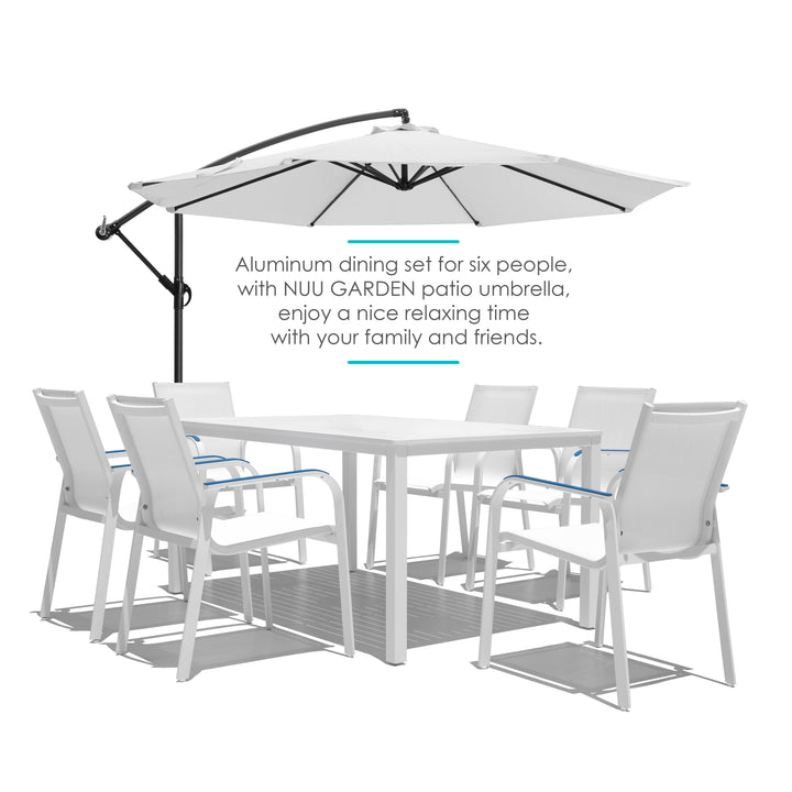 7 Pieces Aluminum Dining Chairs and Larger Square Table Set, 63 Inch Rectangle Table and 6 Backyard Garden Chairs