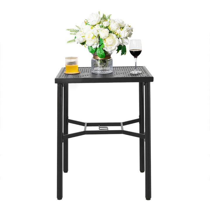 Outdoor 28 Inch Square Bar Table with Mesh Top and 1.57-Inch Umbrella Hole