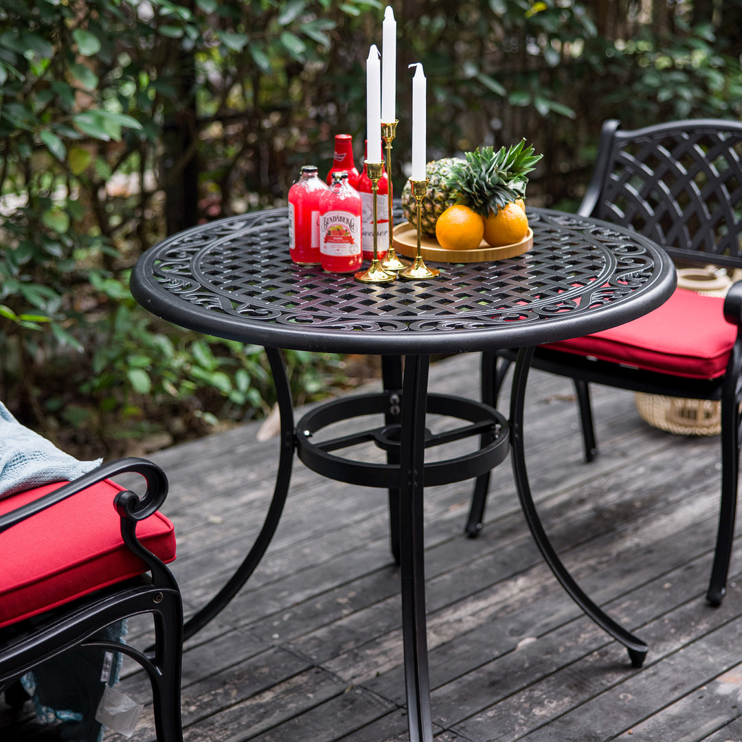 Outdoor 31'' Round Cast Aluminum Dining Table with 1.96 inch Umbrella Hole, for Outdoor and Indoor Space, Black with Gold-painted Edge