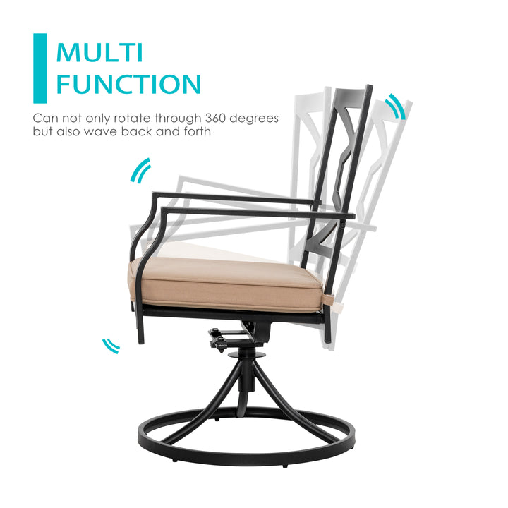 3 Pieces Swivel Patio Chairs Set, 360 Degree Rotation Metal Patio Bistro Set with Coffee Tea Table, Outdoor Rocker Chair with Cushions for Garden, Backyard, Bistro