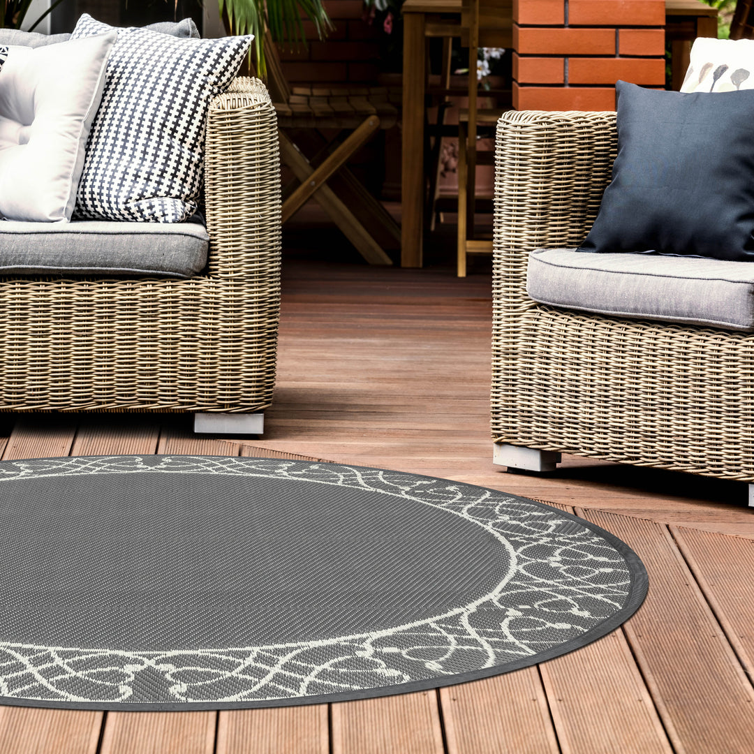 Outdoor Reversible Rug, 5' x 5' Plastic Straw Rug Mat for Decoration and Clearance Indoors & Outdoors, Patio, Deck, Garden, Backyard, Balcony, Beach, Picnic, Camping, RV