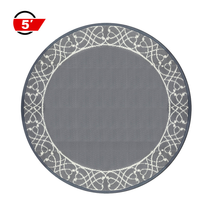 Outdoor Reversible Rug, 5' x 5' Plastic Straw Rug Mat for Decoration and Clearance Indoors & Outdoors, Patio, Deck, Garden, Backyard, Balcony, Beach, Picnic, Camping, RV