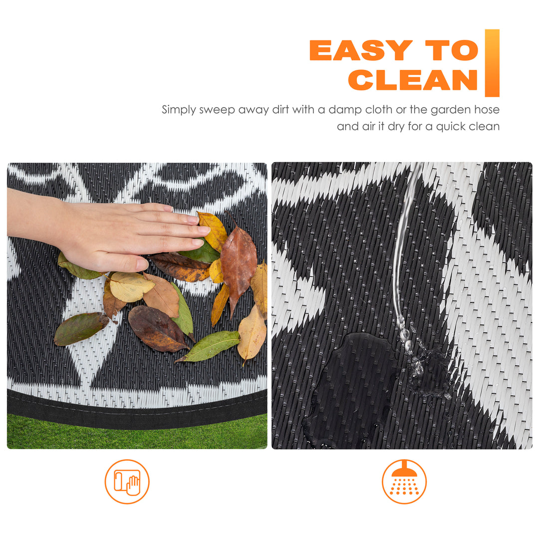 Outdoor Reversible Rug, 5' x 5' Plastic Straw Rug Mat for Decoration and Clearance Indoors & Outdoors, Patio, Deck, Garden, Backyard, Balcony, Picnic, Camping, RV, Black & White