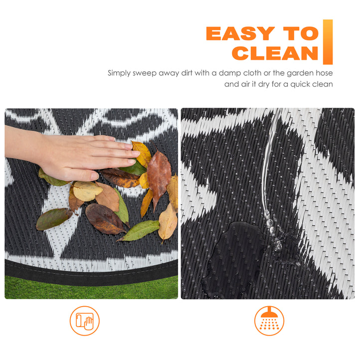 Outdoor Reversible Rug, 5' x 5' Plastic Straw Rug Mat for Decoration and Clearance Indoors & Outdoors, Patio, Deck, Garden, Backyard, Balcony, Picnic, Camping, RV, Black & White
