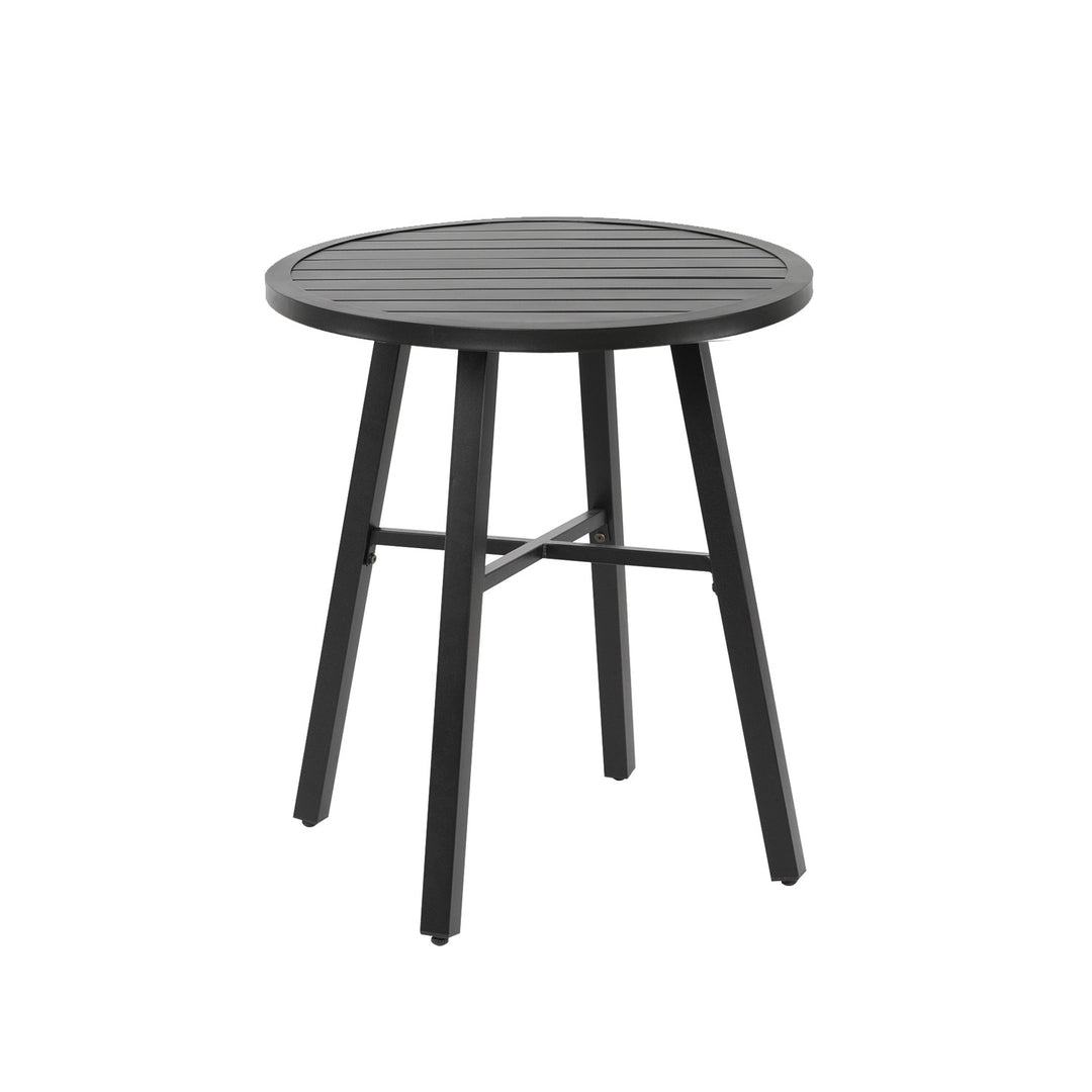 3 Piece Patio Bistro Set, Metal Frame Outdoor Bistro Set with 2 Patio Dining Chairs and 1 Round Slatted Patio Table, Outdoor Furniture Set for Porch, Deck, Black
