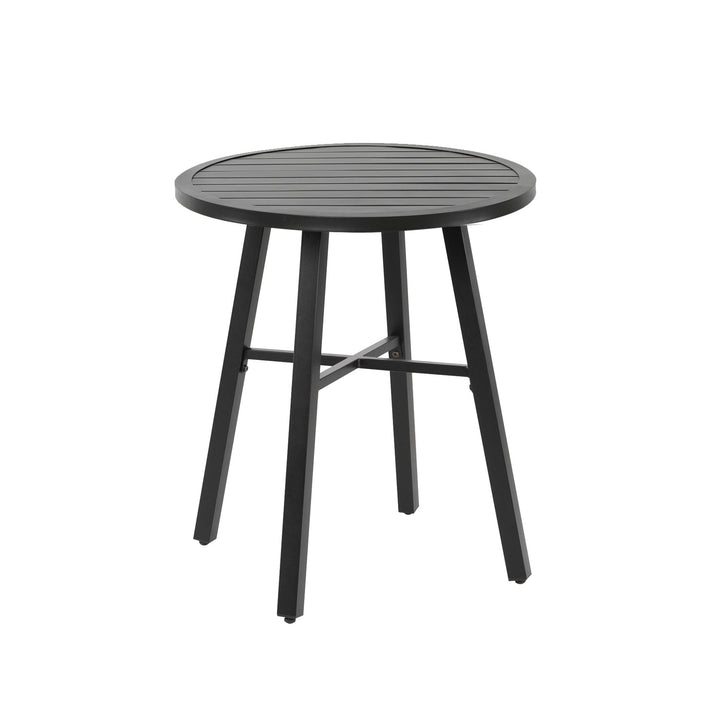 3 Piece Patio Bistro Set, Metal Frame Outdoor Bistro Set with 2 Patio Dining Chairs and 1 Round Slatted Patio Table, Outdoor Furniture Set for Porch, Deck, Black