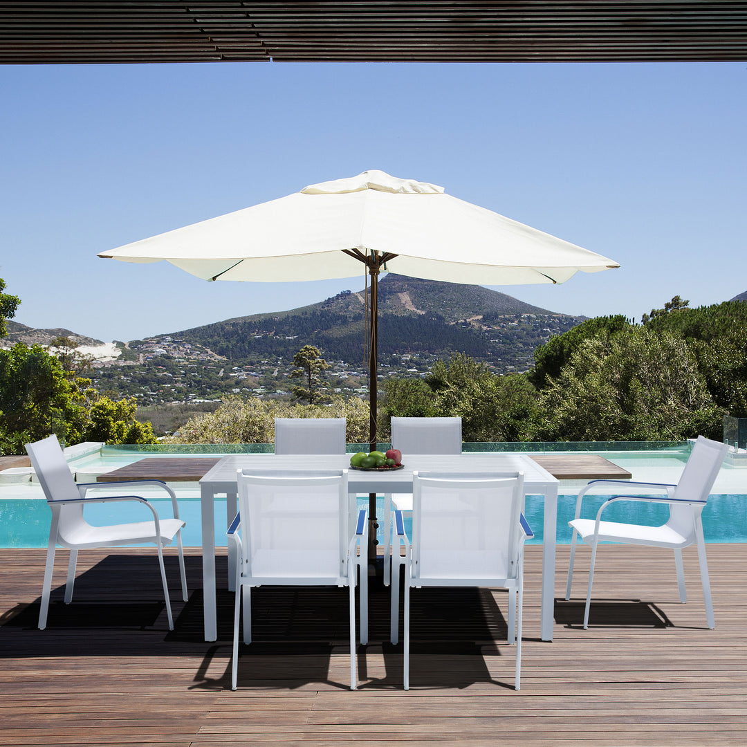 7 Pieces Aluminum Dining Chairs and Larger Square Table Set, 63 Inch Rectangle Table and 6 Backyard Garden Chairs