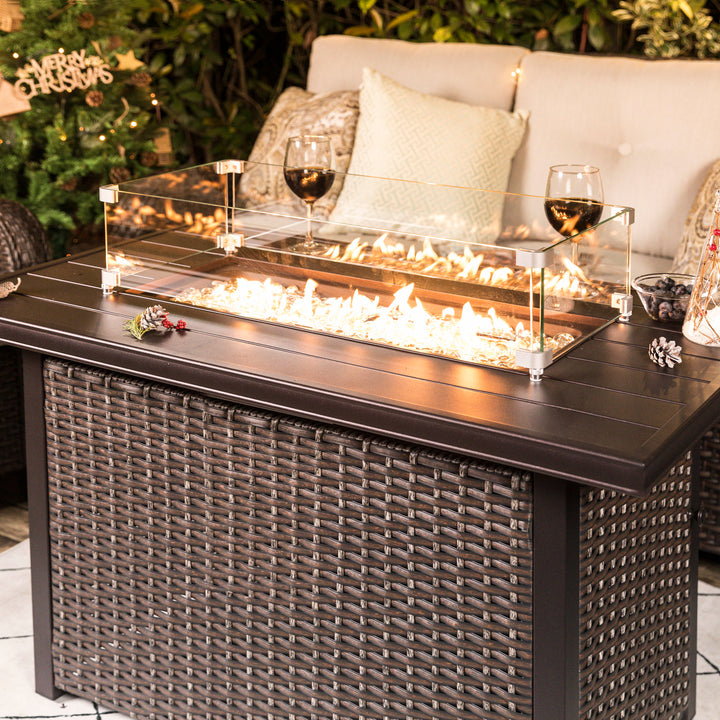Rectangular Fire Pit Wind Guard, Transparent Tempered Glass