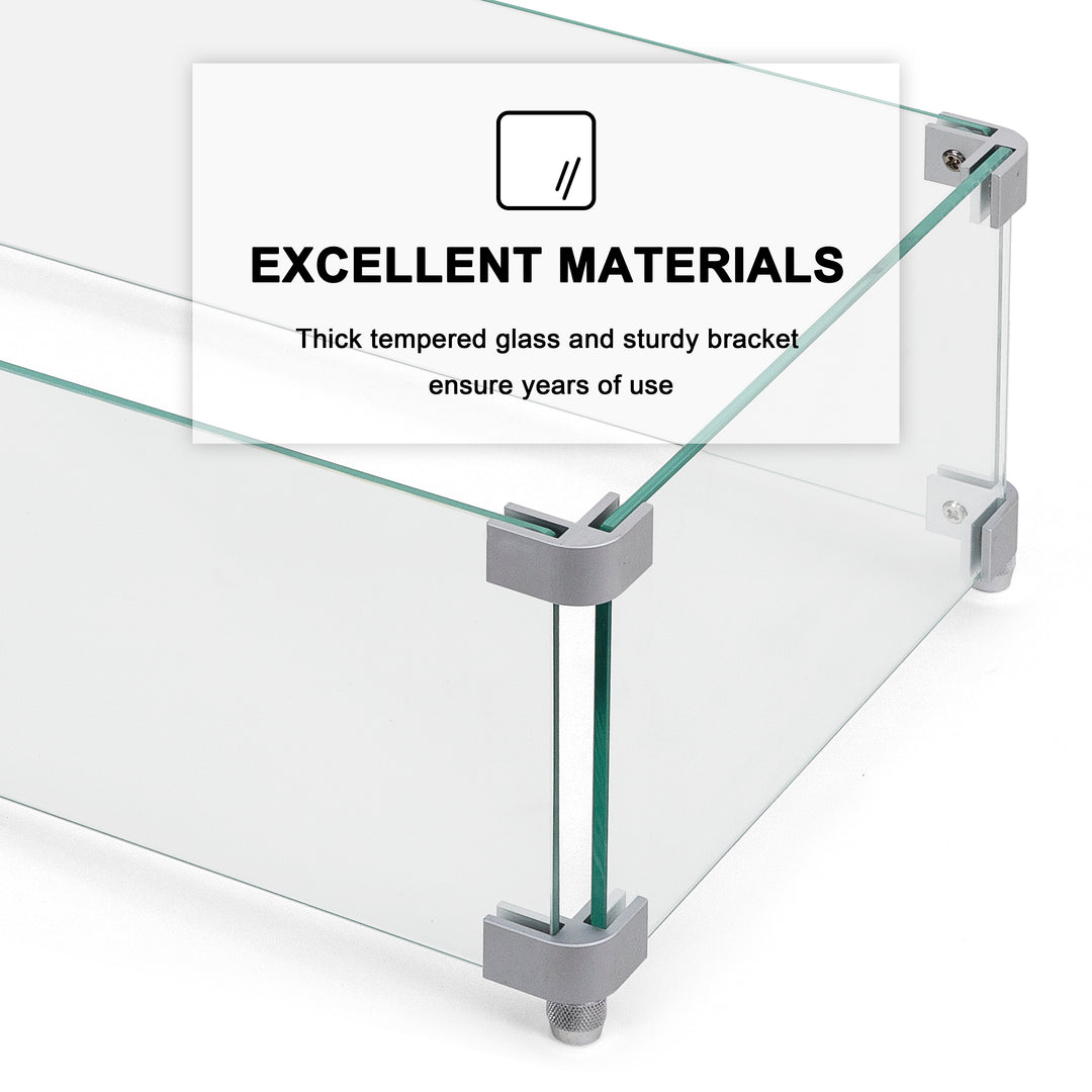 Rectangular Fire Pit Wind Guard, Transparent Tempered Glass