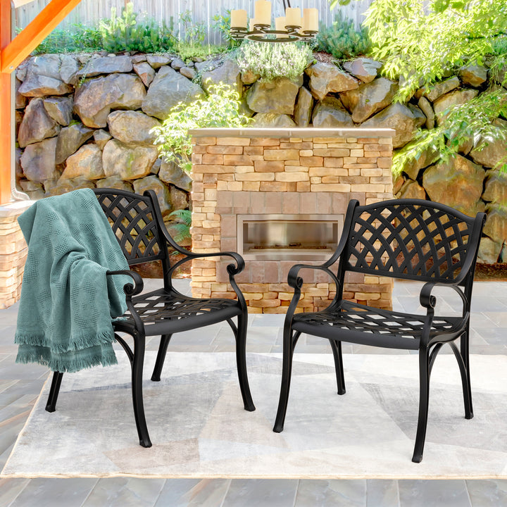 3 Pieces Outdoor Bistro Set Cast Aluminum Patio Dining Set Outdoor Furniture Table with Umbrella Hole for Yard, Balcony
