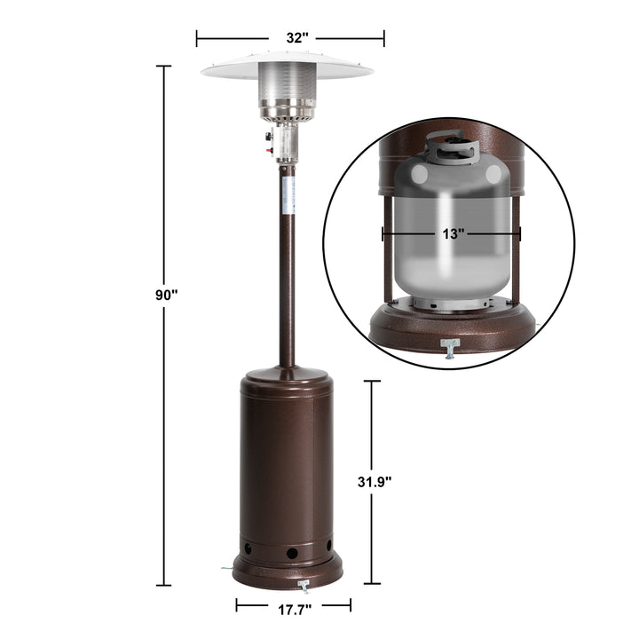Outdoor 46,000 BTU Steel Propane Gas Patio Heater with Wheels and Cover