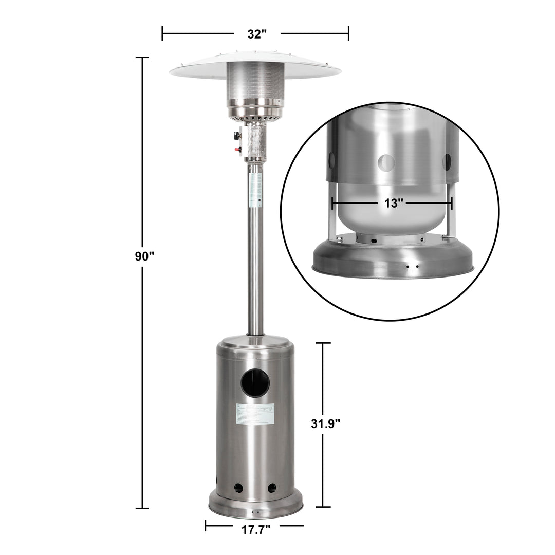 Outdoor 46,000 BTU Stainless Iron Propane Gas Patio Heater with Cover