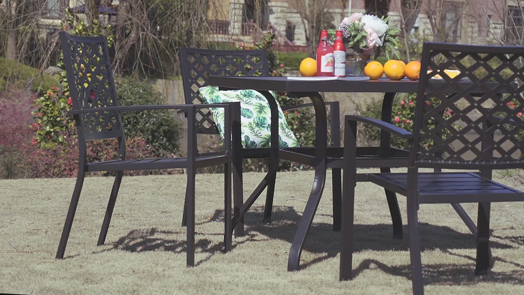 Outdoor 5-Piece Dining Set, Iron Finish, Black with Gold Speckles
