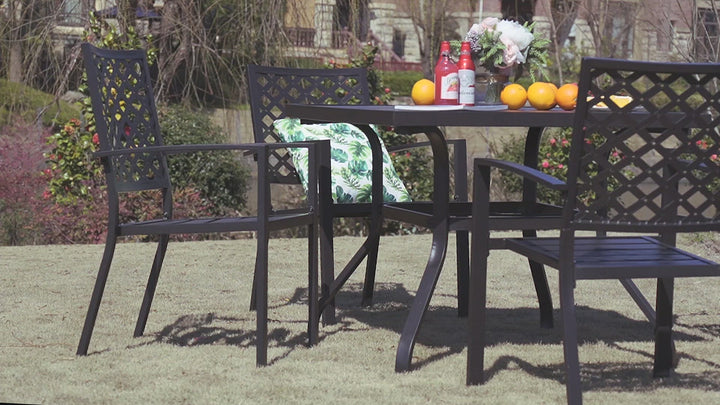 Outdoor 5-Piece Dining Set, Iron Finish, Black with Gold Speckles