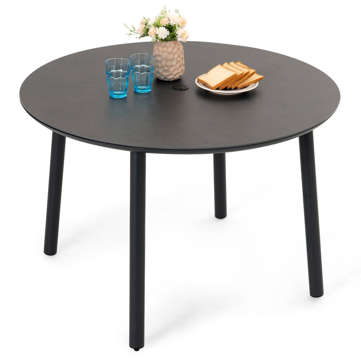 Outdoor 43” Round Aluminum Dining Table with Sintered Stone Tabletop