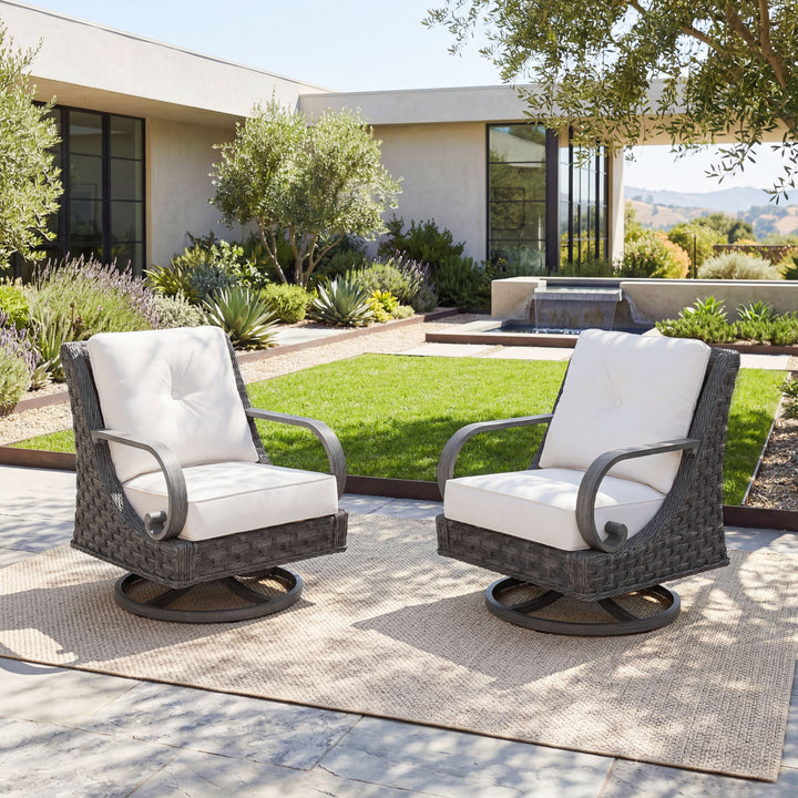 Patio Time Aluminum and Wicker Swivel Patio Chairs with Cushions Set of 2