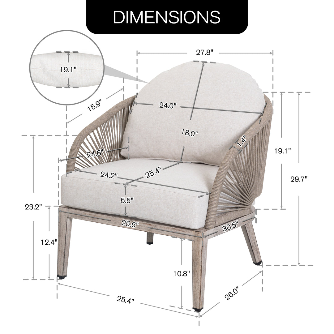 Patio Time 2-Pc Boho-Chic Sofa Chairs with Painted Wood-Grain Aluminum Frames