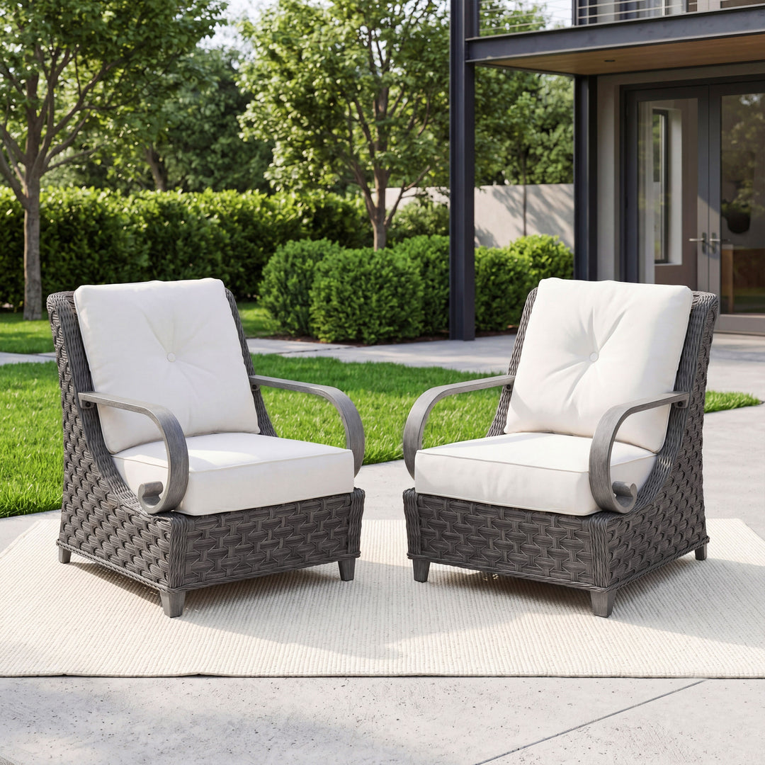 Patio Time Aluminum and Wicker Patio Chairs with Cushions Set of 2