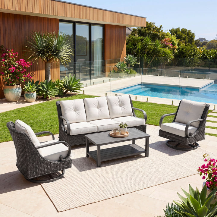 Patio Time 4-Piece Aluminum and Wicker Outdoor Conversation Set