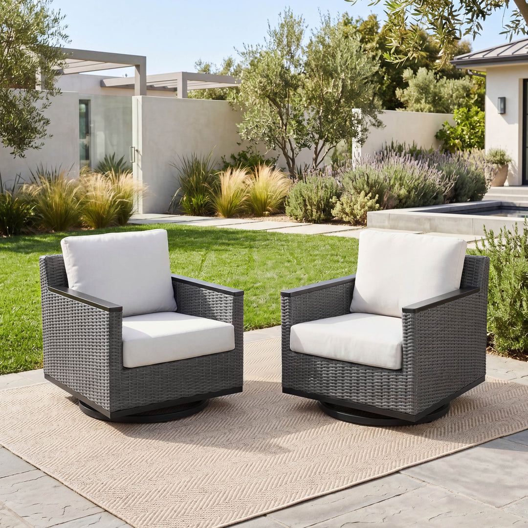 Patio Time Aluminum and Wicker Swivel Rocker Chairs with Cushions Set of 2