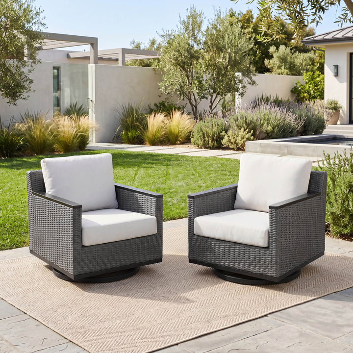 Patio Time Aluminum and Wicker Swivel Rocker Chairs with Cushions Set of 2