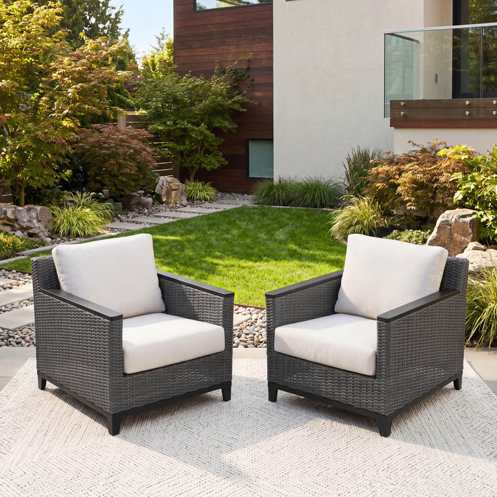 Patio Time Aluminum and Wicker Patio Chairs with Cushions Set of 2
