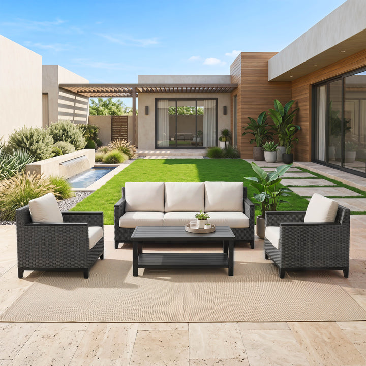 Patio Time 4-Piece Aluminum and Wicker Outdoor Conversation Set