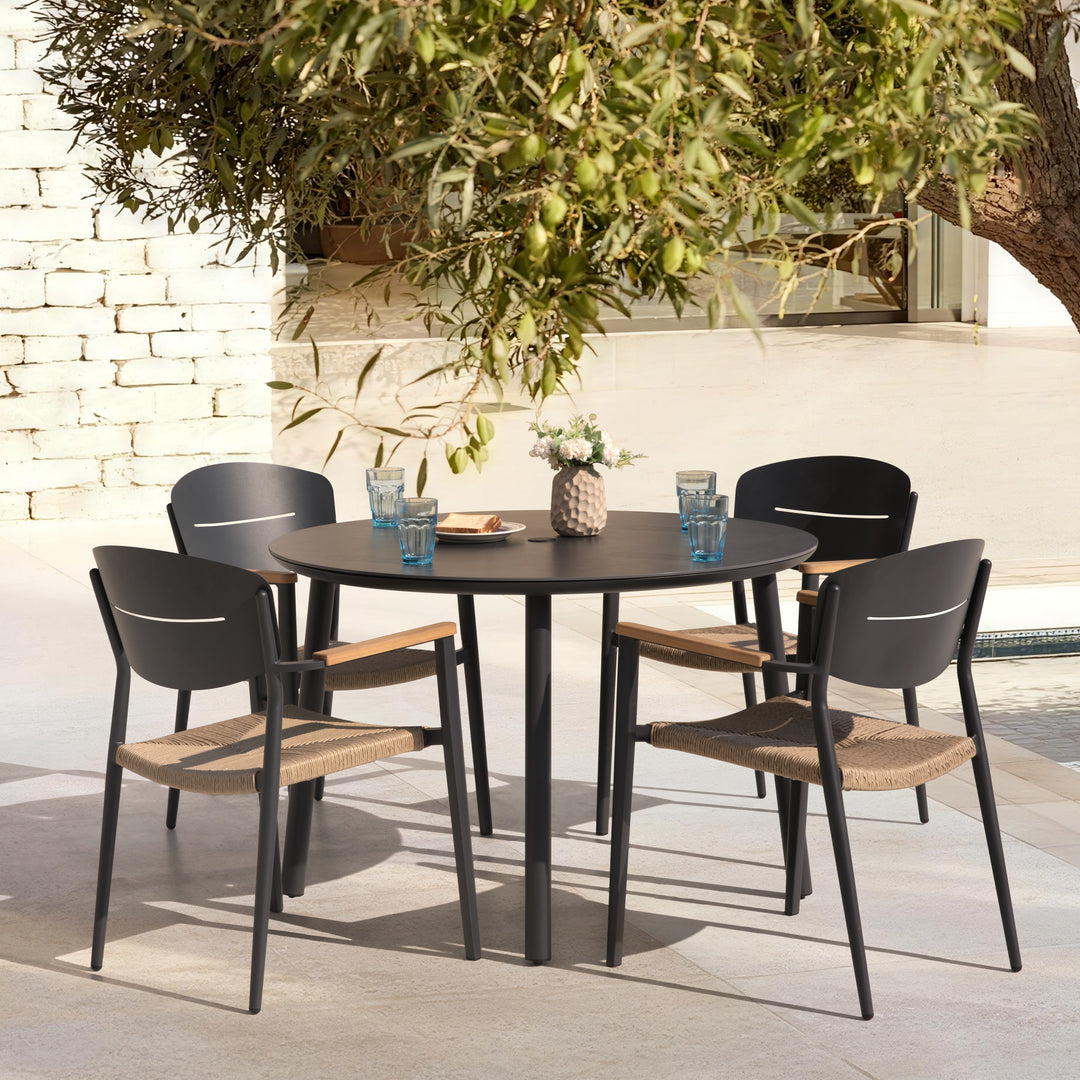 Outdoor 43” Round Aluminum Dining Table with Sintered Stone Tabletop