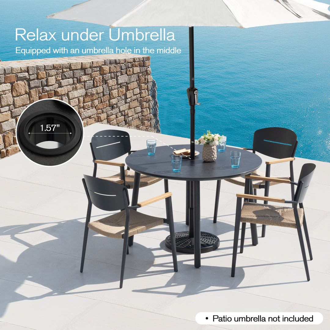 Outdoor 43” Round Aluminum Dining Table with Sintered Stone Tabletop