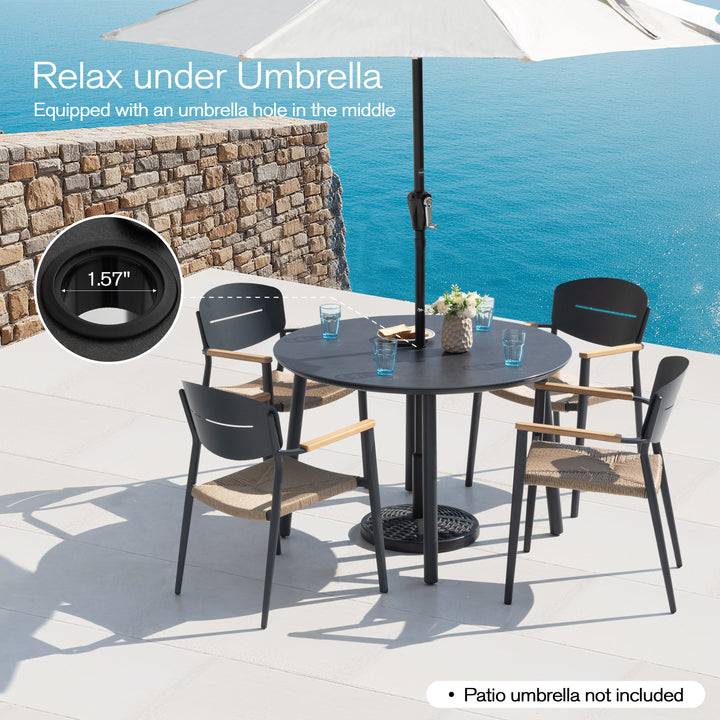 Outdoor 43” Round Aluminum Dining Table with Sintered Stone Tabletop