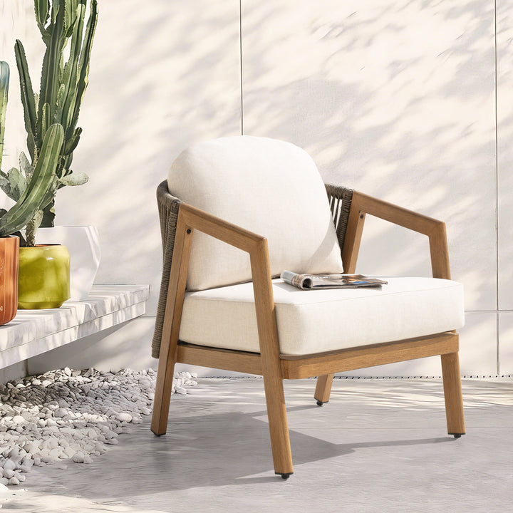 Patio Time Wood-Grain Aluminum & Wicker Patio Chairs with Cushions Set of 2
