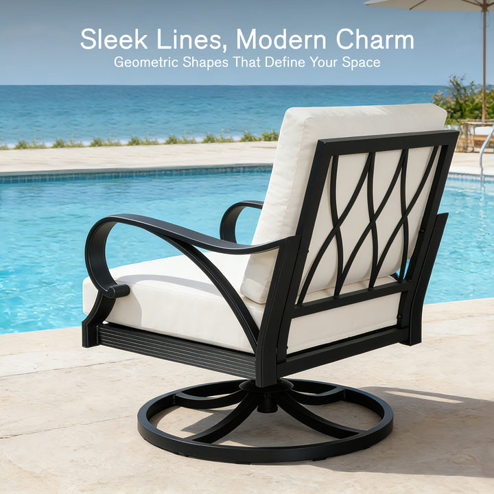 Patio Time Aluminum Swivel Chair with Lattice Backrest & Cushions Set of 2