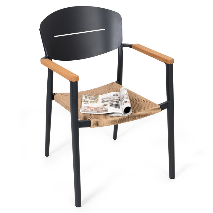 Outdoor 4-Piece Dining Chair Set, Aluminum and Wicker, with Stackable Design