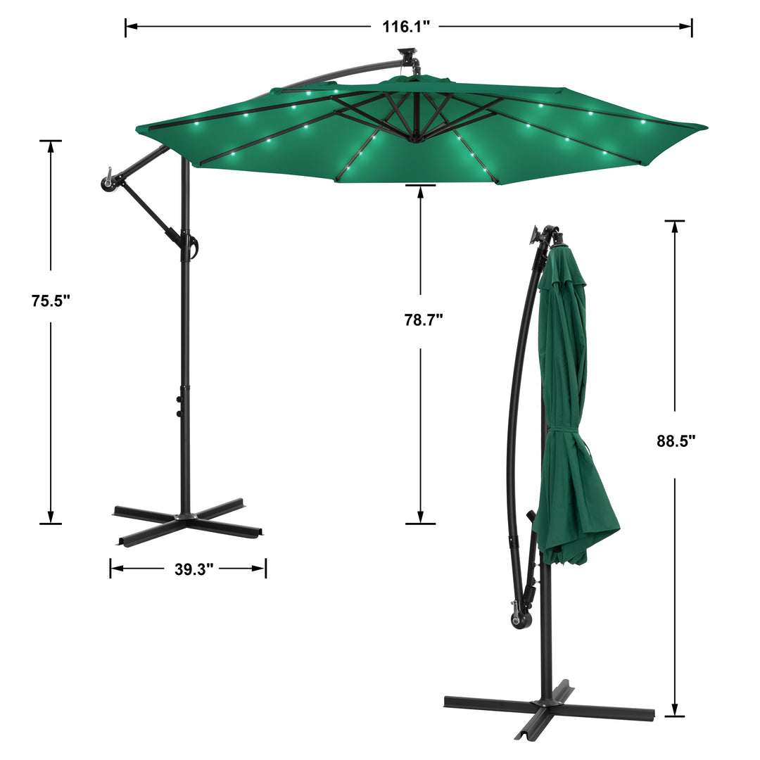 Solar Umbrellas 10ft Offset Hanging Patio Umbrella Outdoor Market Cantilever Umbrella with 24 LED Lights / Easy Tilt Adjustment, Polyester Shade, 8 Ribs for Backyard, Poolside, Lawn and Garden…