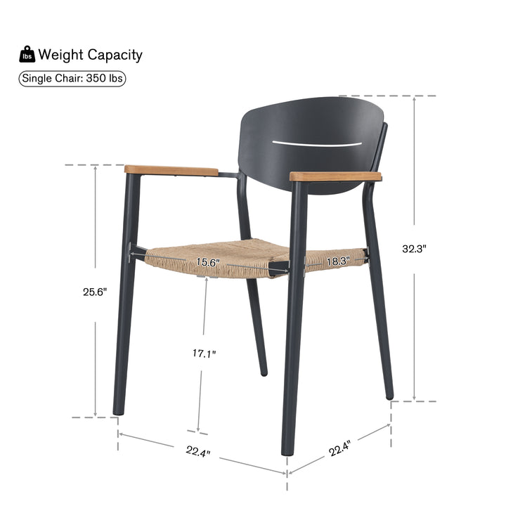 Outdoor 4-Piece Dining Chair Set, Aluminum and Wicker, with Stackable Design