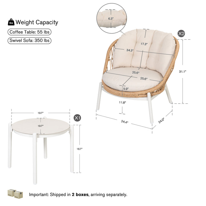 Patio Time 3-Piece Aluminum Patio Balcony Set with 19.7¡± Round Table for 2